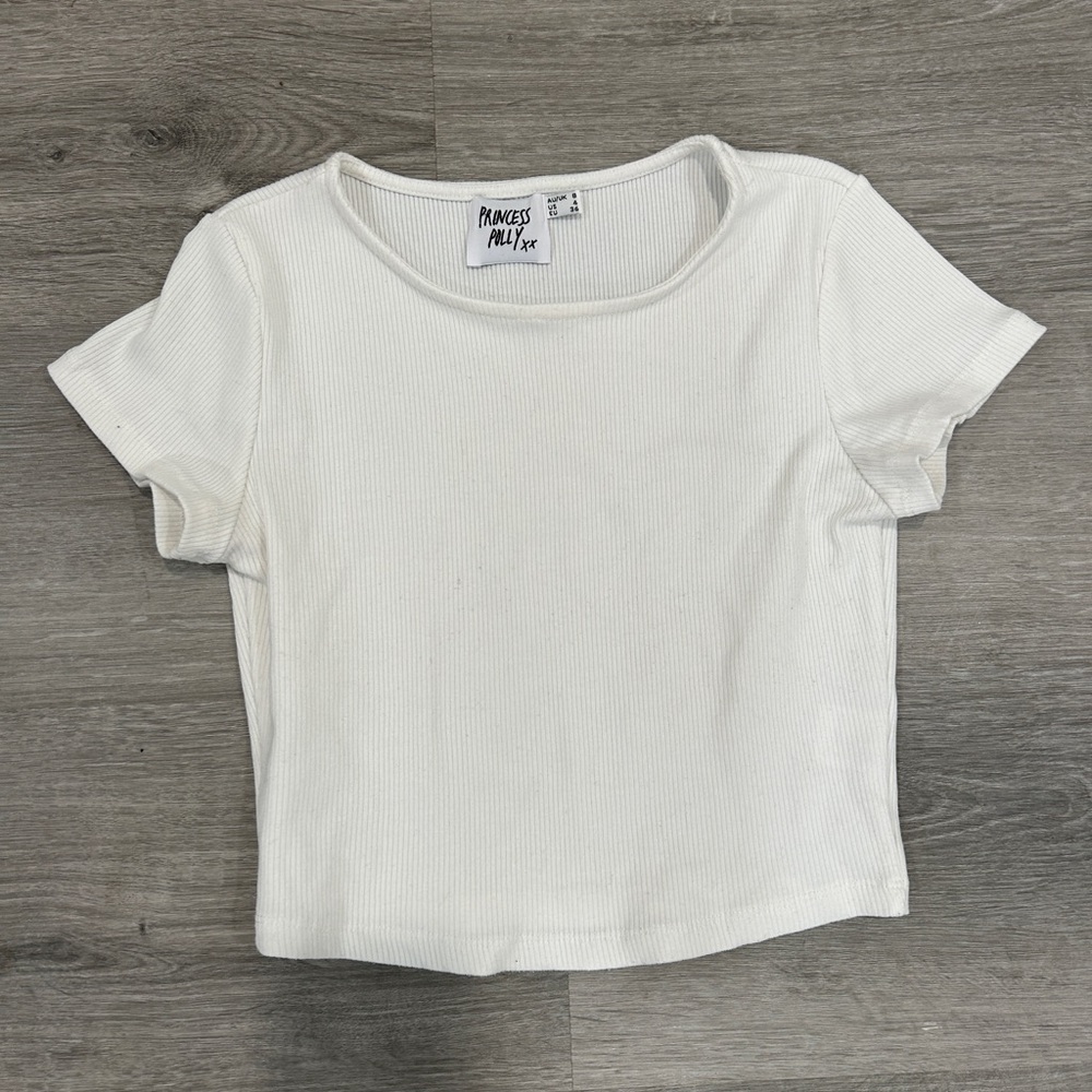 Princess Polly White Ribbed Crop Top